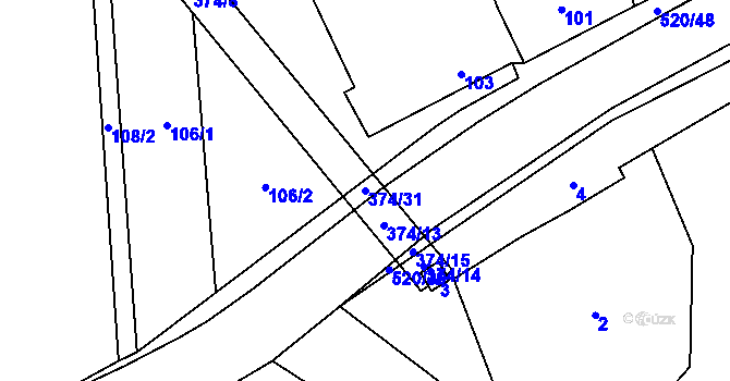 Parcela st. 374/31 v KÚ Chvalešovice, Katastrální mapa