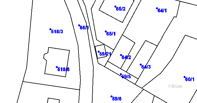 Parcela st. 59/21 v KÚ Chvalešovice, Katastrální mapa