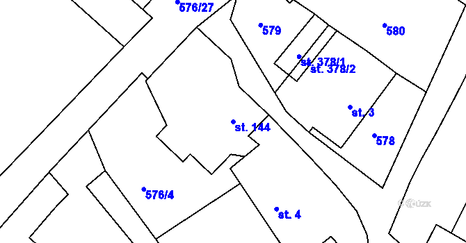 Parcela st. 144 v KÚ Chvaletice, Katastrální mapa