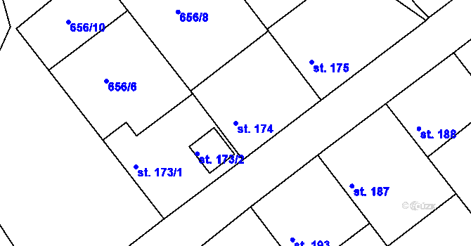 Parcela st. 174 v KÚ Chvaletice, Katastrální mapa