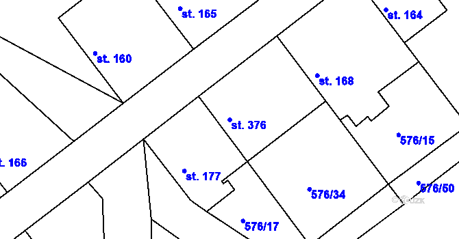 Parcela st. 376 v KÚ Chvaletice, Katastrální mapa