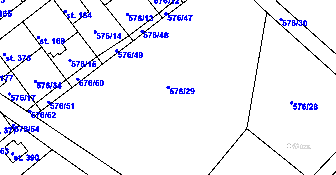 Parcela st. 576/29 v KÚ Chvaletice, Katastrální mapa