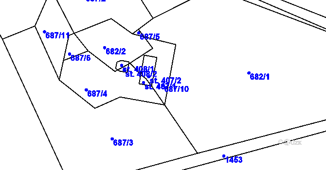 Parcela st. 687/10 v KÚ Chvaletice, Katastrální mapa