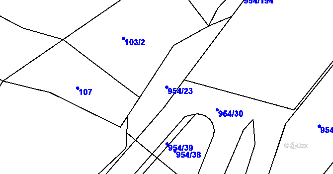 Parcela st. 954/23 v KÚ Chvaletice, Katastrální mapa