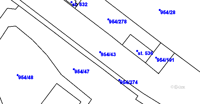 Parcela st. 954/43 v KÚ Chvaletice, Katastrální mapa