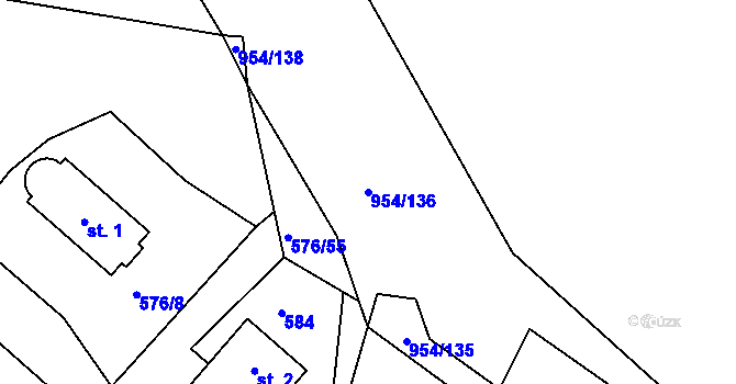 Parcela st. 954/136 v KÚ Chvaletice, Katastrální mapa