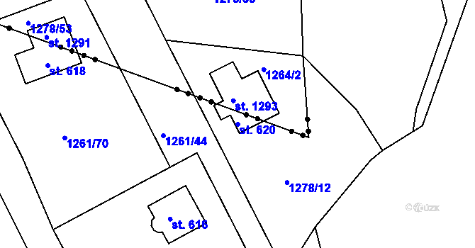 Parcela st. 620 v KÚ Chvaletice, Katastrální mapa