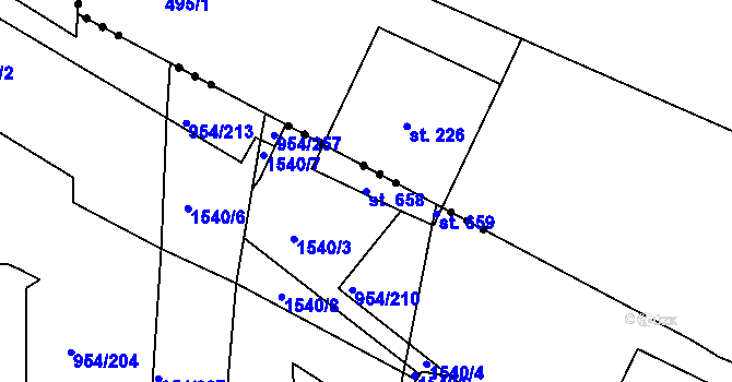 Parcela st. 658 v KÚ Chvaletice, Katastrální mapa