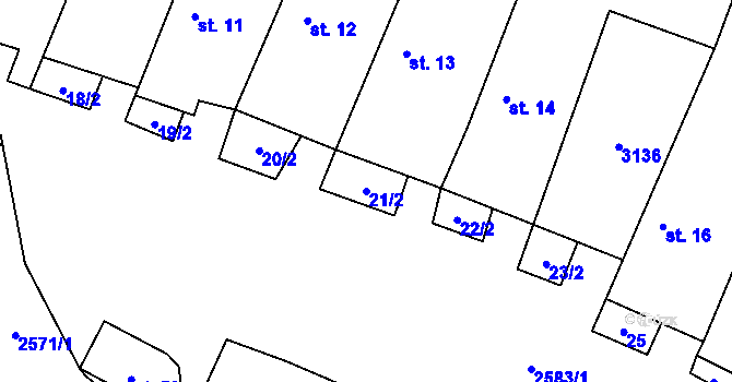 Parcela st. 21/2 v KÚ Chvaletín, Katastrální mapa