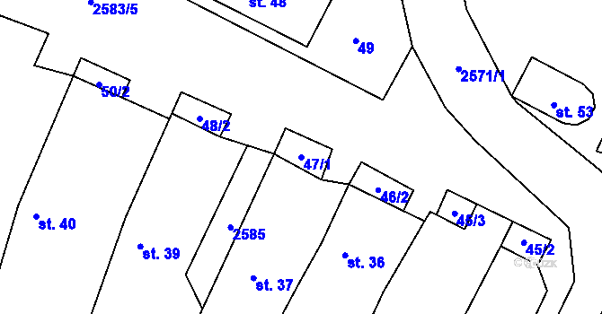 Parcela st. 47/1 v KÚ Chvaletín, Katastrální mapa