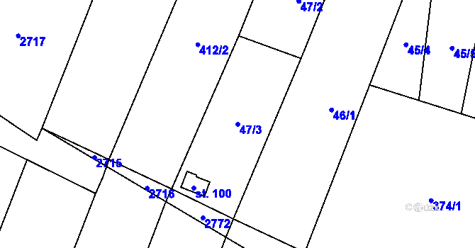 Parcela st. 47/3 v KÚ Chvaletín, Katastrální mapa