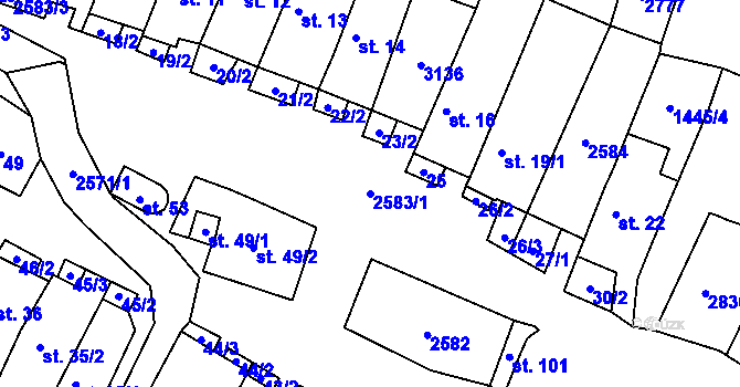 Parcela st. 2583/1 v KÚ Chvaletín, Katastrální mapa