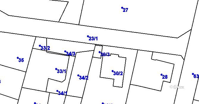Parcela st. 30/3 v KÚ Chvalíkovice, Katastrální mapa