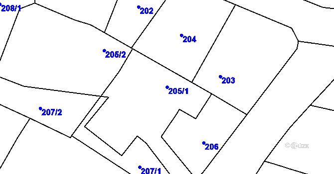 Parcela st. 205/1 v KÚ Chvalíkovice, Katastrální mapa