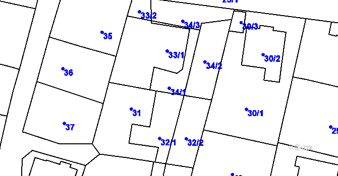 Parcela st. 34/1 v KÚ Chvalíkovice, Katastrální mapa