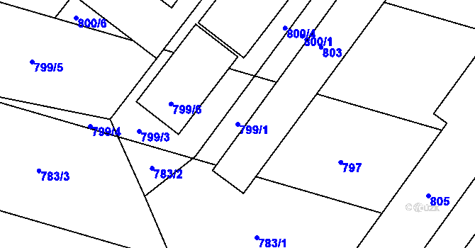 Parcela st. 799/1 v KÚ Chvalíkovice, Katastrální mapa