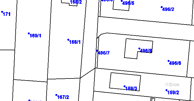 Parcela st. 496/7 v KÚ Chvalíkovice, Katastrální mapa