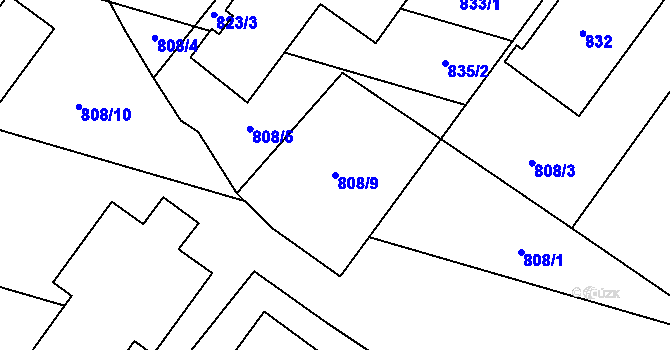 Parcela st. 808/9 v KÚ Chvalíkovice, Katastrální mapa