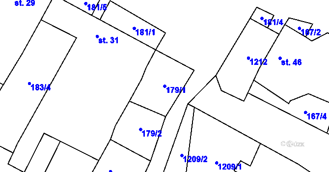 Parcela st. 179/1 v KÚ Bělčovice, Katastrální mapa