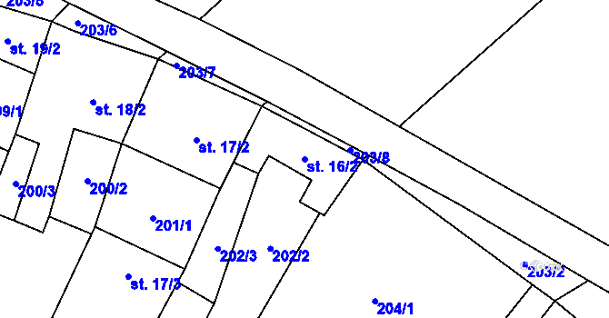 Parcela st. 16/2 v KÚ Bělčovice, Katastrální mapa