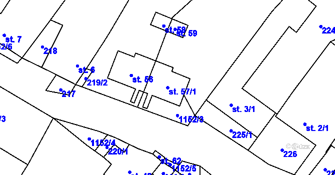 Parcela st. 57/1 v KÚ Bělčovice, Katastrální mapa