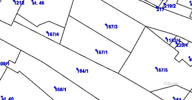 Parcela st. 167/1 v KÚ Bělčovice, Katastrální mapa