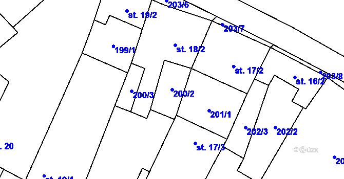 Parcela st. 200/2 v KÚ Bělčovice, Katastrální mapa