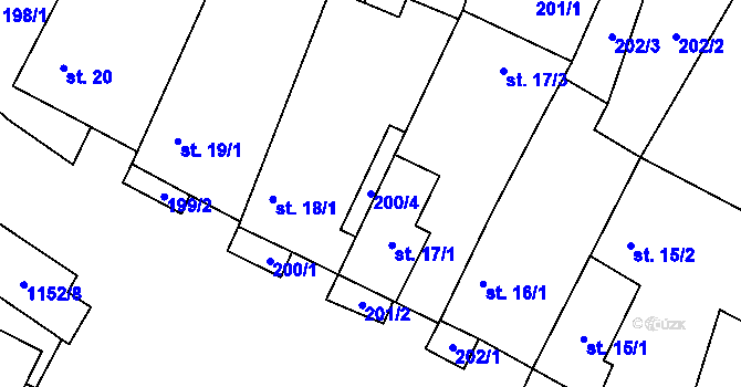 Parcela st. 200/4 v KÚ Bělčovice, Katastrální mapa
