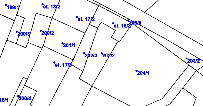 Parcela st. 202/2 v KÚ Bělčovice, Katastrální mapa