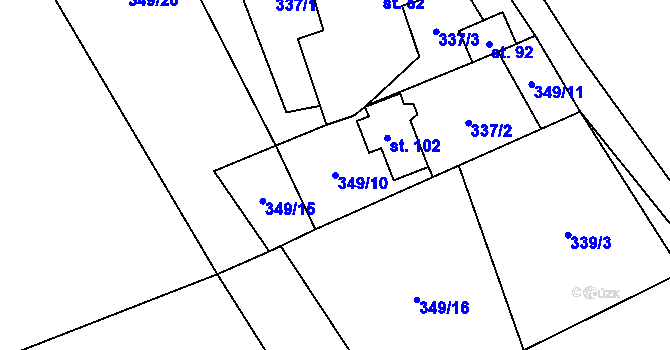 Parcela st. 349/10 v KÚ Malá Bukovina u Chvalkovic, Katastrální mapa