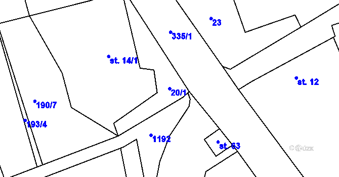Parcela st. 20/1 v KÚ Miskolezy, Katastrální mapa