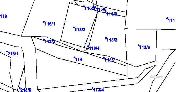 Parcela st. 118/4 v KÚ Střeziměřice, Katastrální mapa