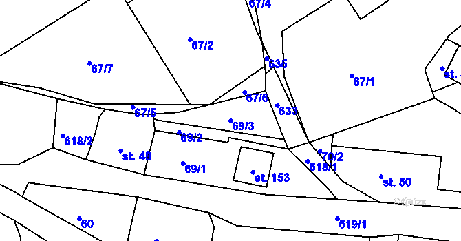 Parcela st. 69/3 v KÚ Velká Bukovina u Chvalkovic, Katastrální mapa