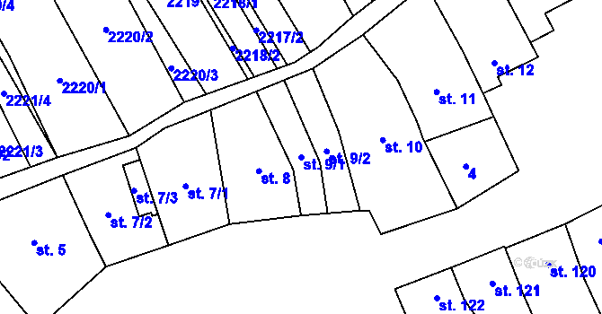 Parcela st. 9/1 v KÚ Chvalkovice, Katastrální mapa