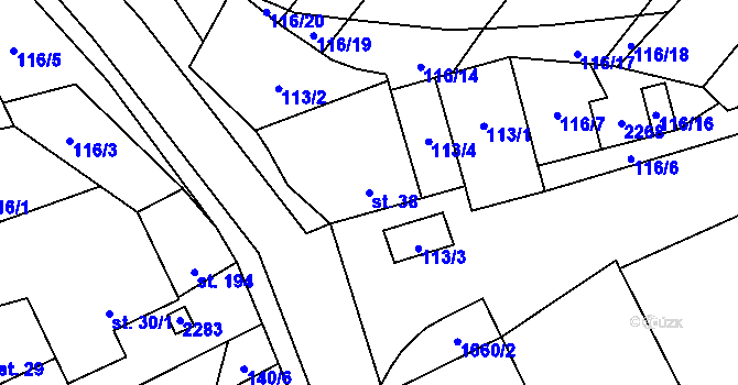 Parcela st. 38 v KÚ Chvalkovice, Katastrální mapa