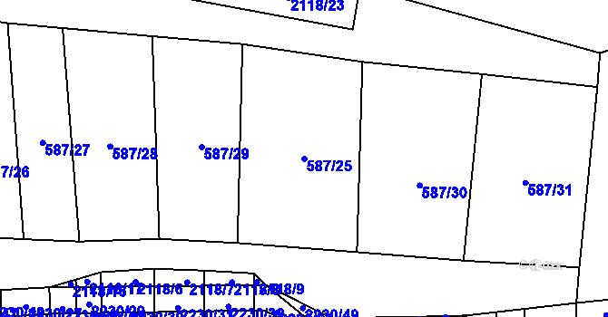Parcela st. 587/25 v KÚ Chvalkovice, Katastrální mapa