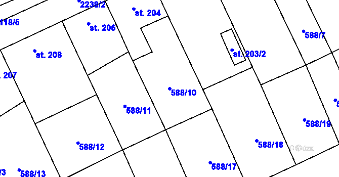 Parcela st. 588/10 v KÚ Chvalkovice, Katastrální mapa