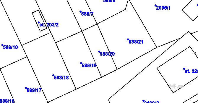 Parcela st. 588/20 v KÚ Chvalkovice, Katastrální mapa
