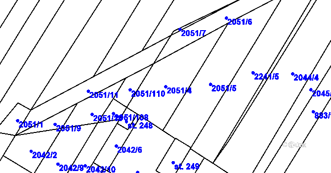 Parcela st. 2051/4 v KÚ Chvalkovice, Katastrální mapa
