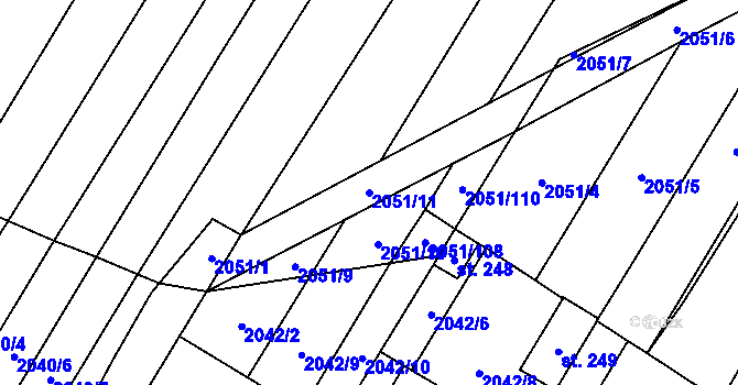 Parcela st. 2051/11 v KÚ Chvalkovice, Katastrální mapa