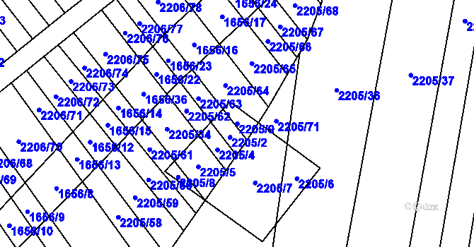 Parcela st. 2205/9 v KÚ Chvalkovice, Katastrální mapa