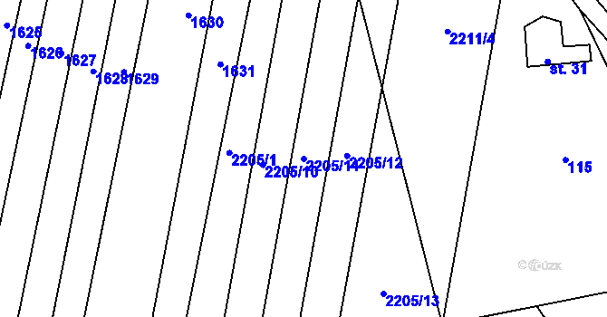 Parcela st. 2205/11 v KÚ Chvalkovice, Katastrální mapa