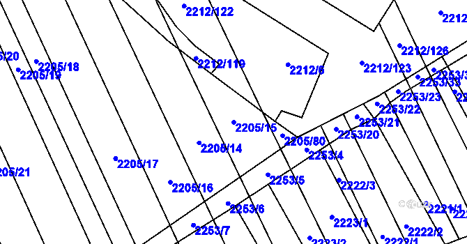 Parcela st. 2205/15 v KÚ Chvalkovice, Katastrální mapa