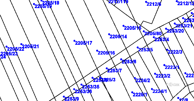 Parcela st. 2205/16 v KÚ Chvalkovice, Katastrální mapa
