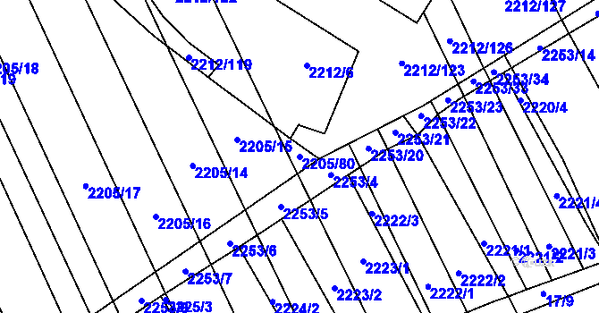 Parcela st. 2205/80 v KÚ Chvalkovice, Katastrální mapa