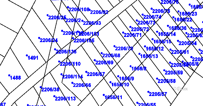 Parcela st. 2206/68 v KÚ Chvalkovice, Katastrální mapa