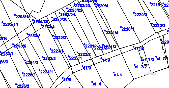 Parcela st. 2221/1 v KÚ Chvalkovice, Katastrální mapa