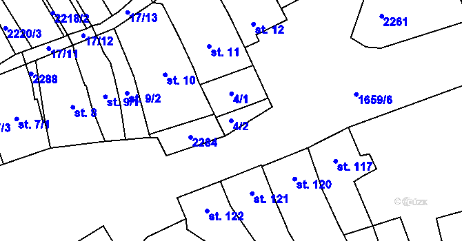 Parcela st. 4/2 v KÚ Chvalkovice, Katastrální mapa