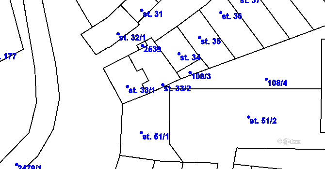 Parcela st. 33/2 v KÚ Chvalkovice na Hané, Katastrální mapa