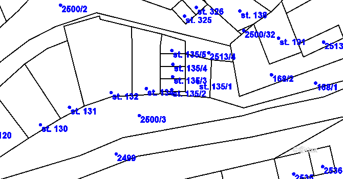 Parcela st. 135/2 v KÚ Chvalkovice na Hané, Katastrální mapa